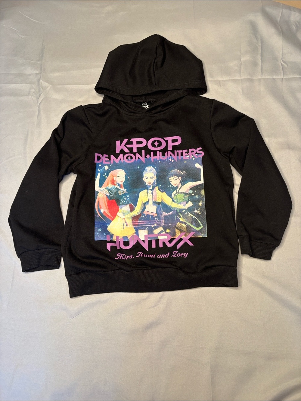 K-Pop Demon Hunters Girls Hoodie Sweatshirt Black with Neon Print Size 5 6